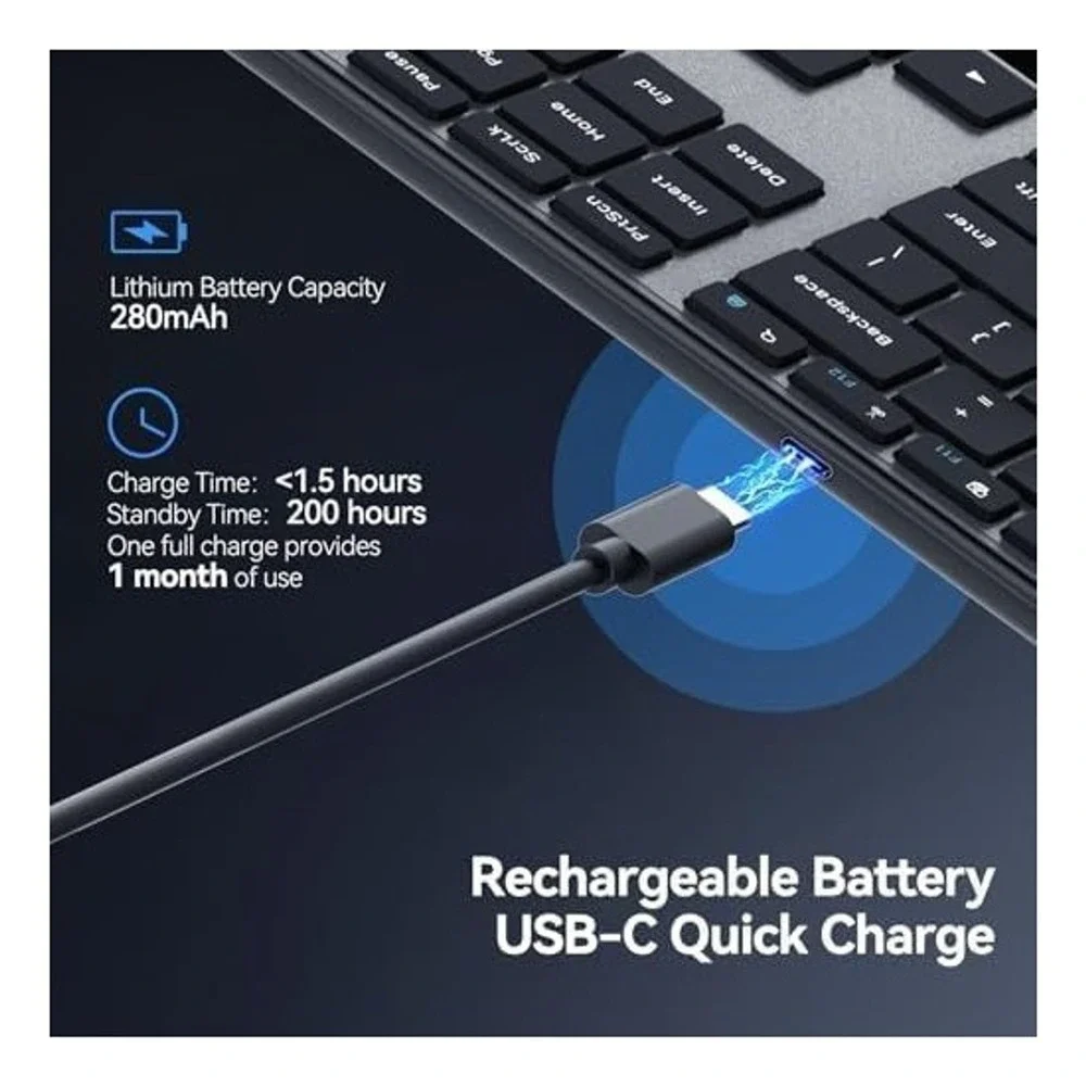 AUSDOM Bluetooth Wireless Keyboard Slim Multi-Device Rechargeable Full Size